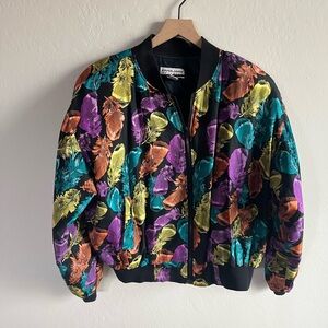 Vintage Carol Horn Women’s Silk Bomber Jacket Size L Chic Statement Unique